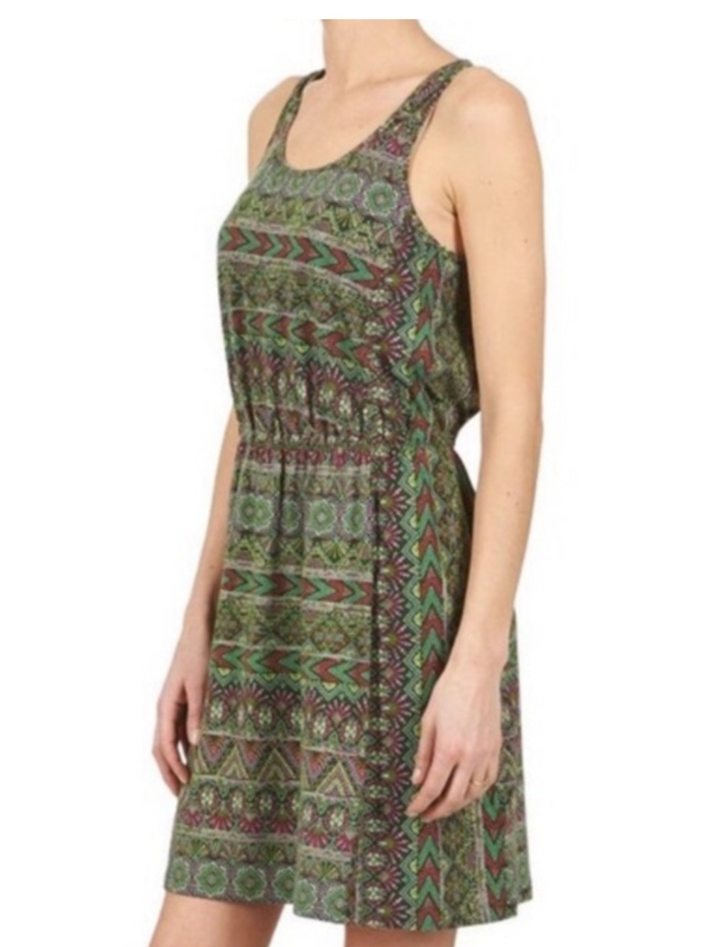 Patagonia West Ashley Tank Adventure Dress Green Geometric Keyhole Back XSmall